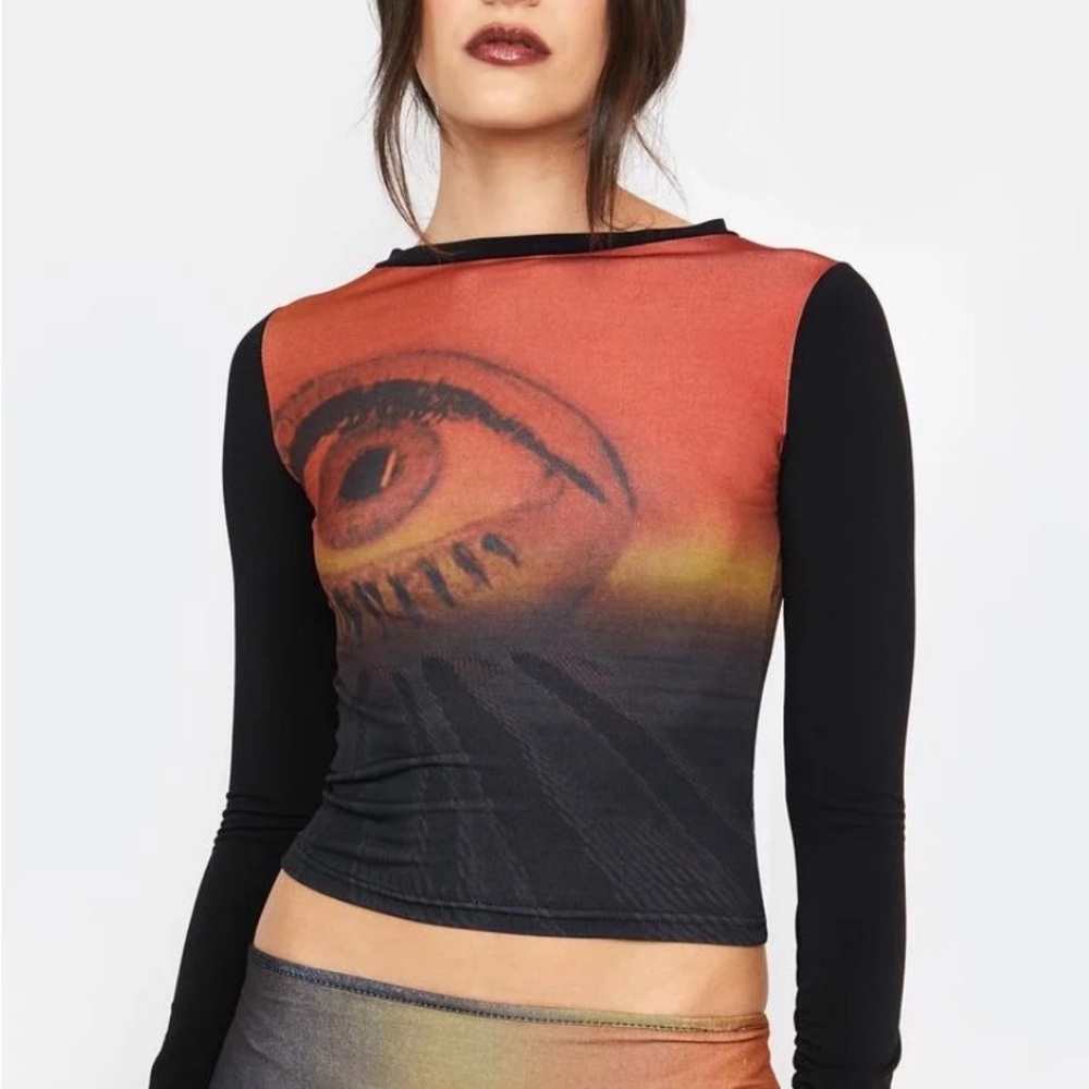 Dolls Kill Badee orange screen printed top with eye